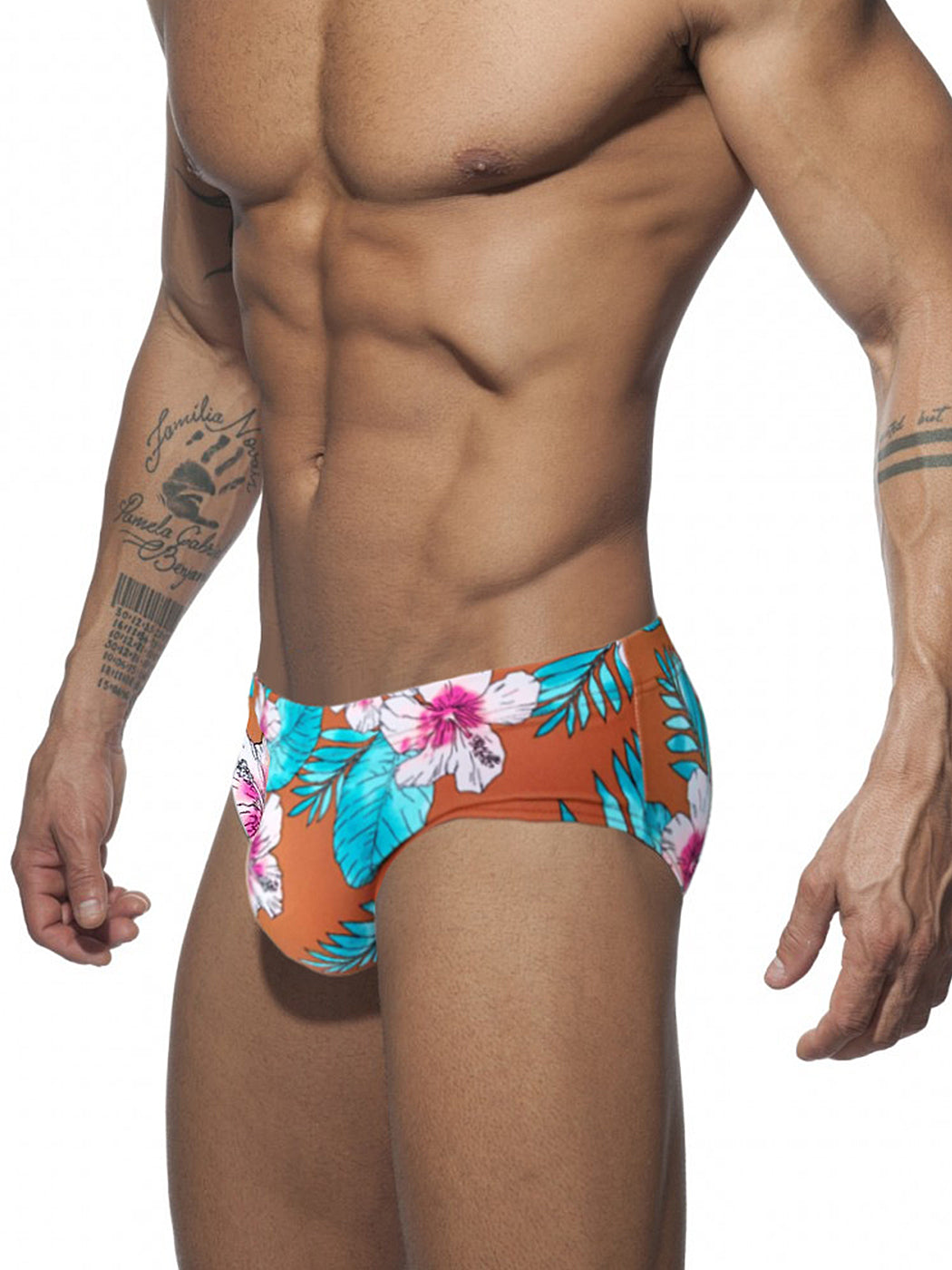 Men's Floral Print Swim Briefs With Removable Pad