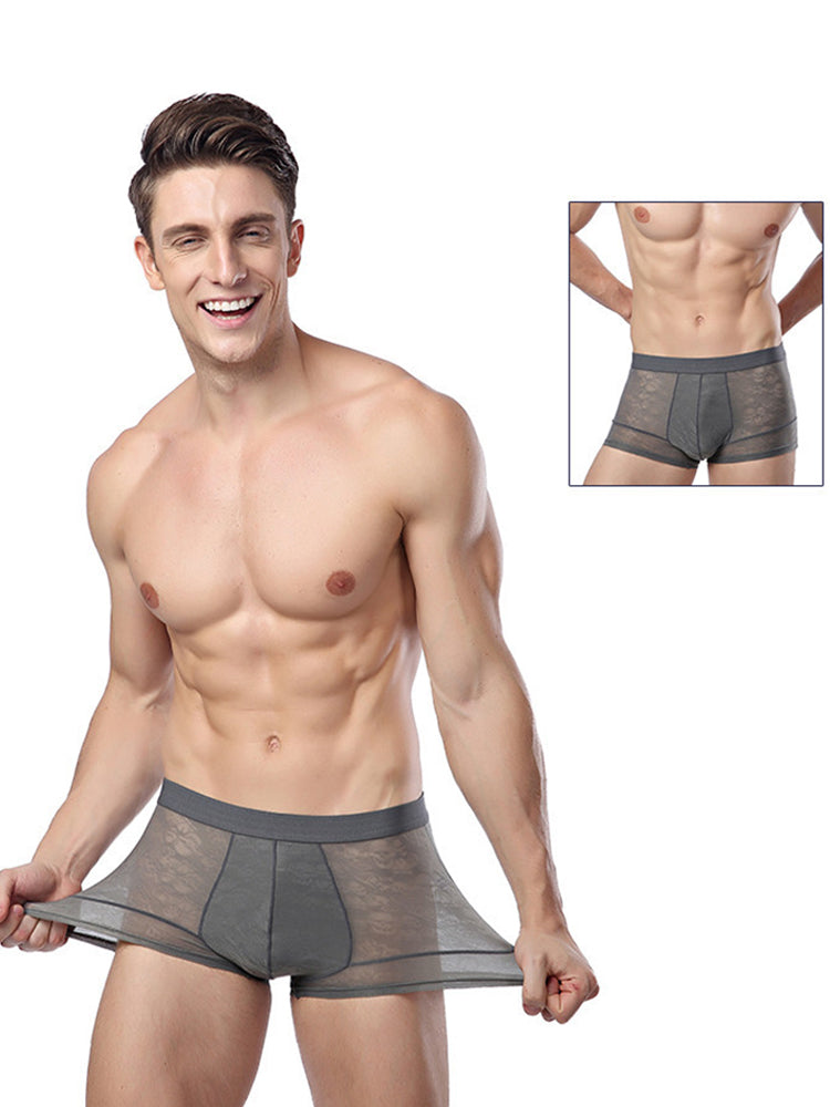 2-pack Men's Ice Silk Breathable Printed Hollow Boxer Briefs