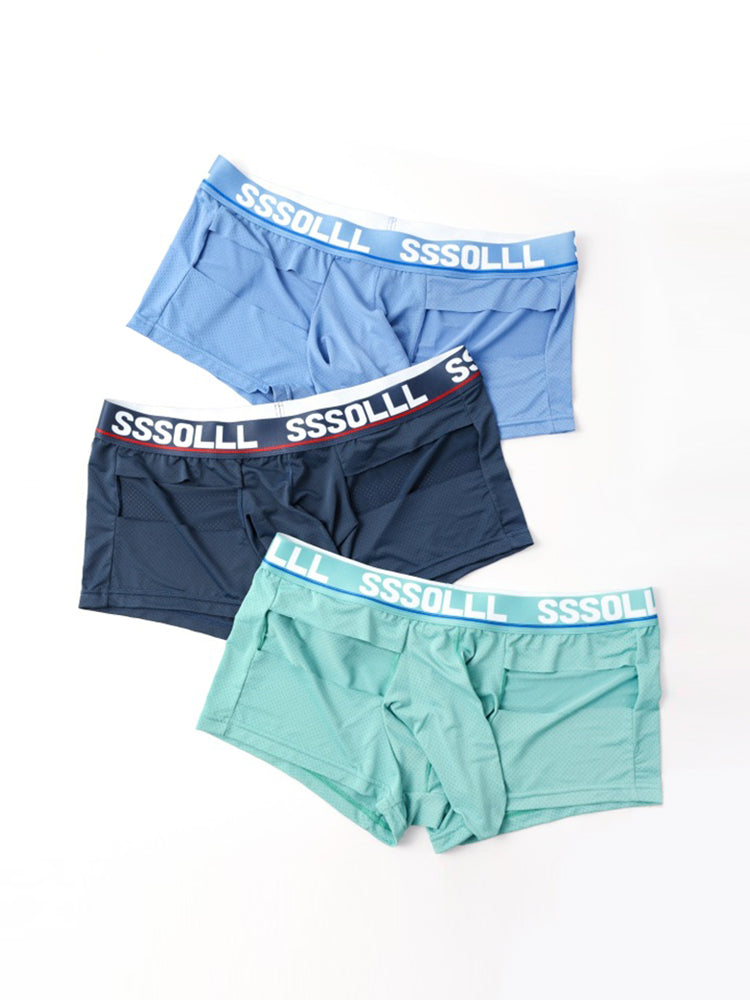 3 Pack Men's Mid-Rise Ice Silk Hollow-Out Trunks
