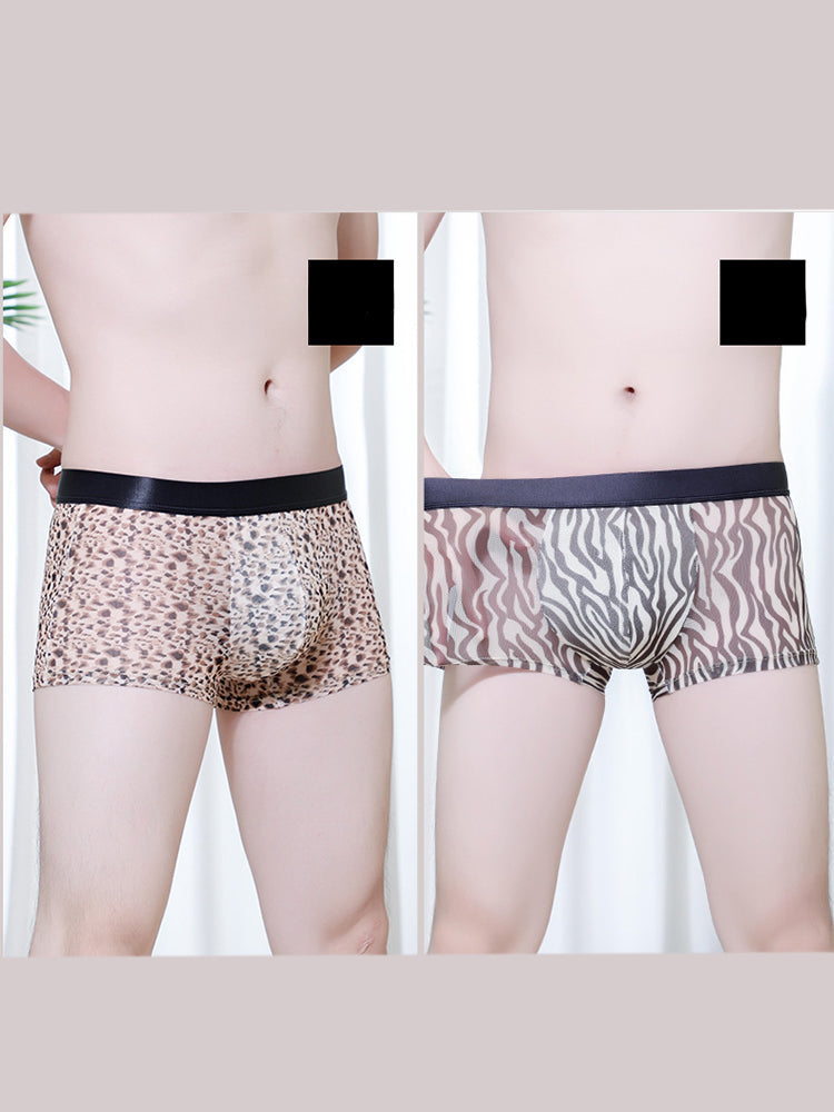 2-pack Men's Leopard Print Sexy Mesh Boxer Briefs