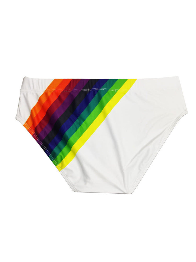 Men's Rainbow Stripes Swim Briefs with Removable Pad