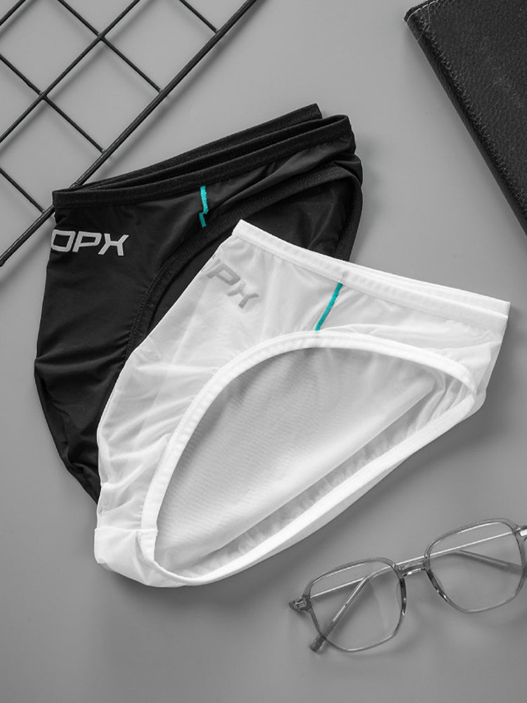 2 Pack Men's Ice Silk Single Layer U-Convex Low-Rise Sexy Semi-Transparent Bikini