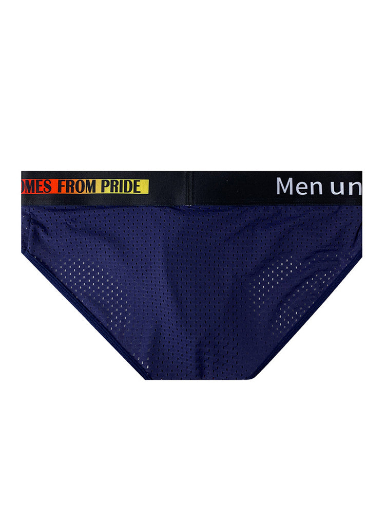 Men's Mesh Briefs With Colorful Spliced Lines