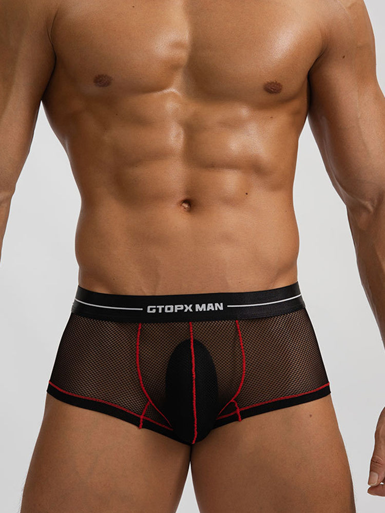 2 Pack Men's Sexy Low-rise Transparent Mesh Trunks