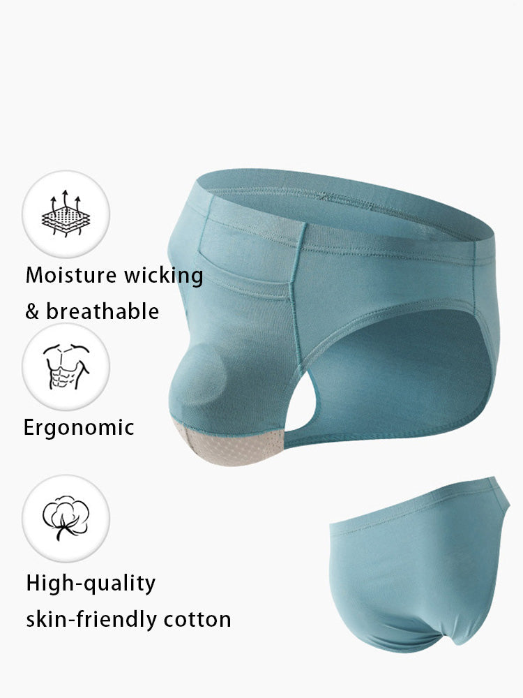 3 Pack Men's Sexy Mesh Breathable Gun Egg Separation Cotton Briefs