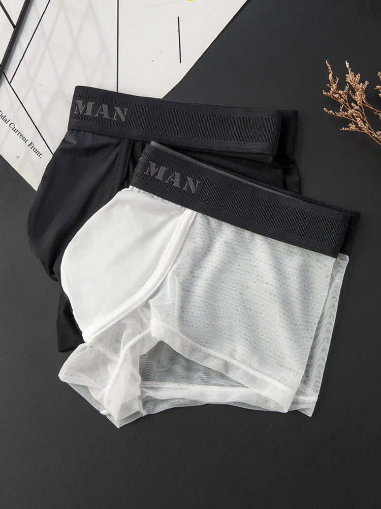 2-Pack Men's Breathable Mesh Ice Silk U-convex Low Waist Boxer Briefs