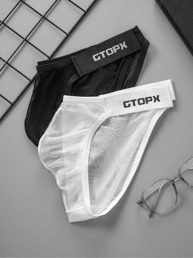 2-Pack Personalized Belt Ice Silk Breathable Mesh Men's U-convex Low Waist Briefs