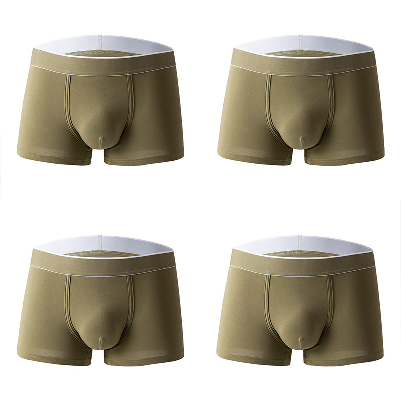 4Pcs Men's Cotton Solid Mid-rise Trunks