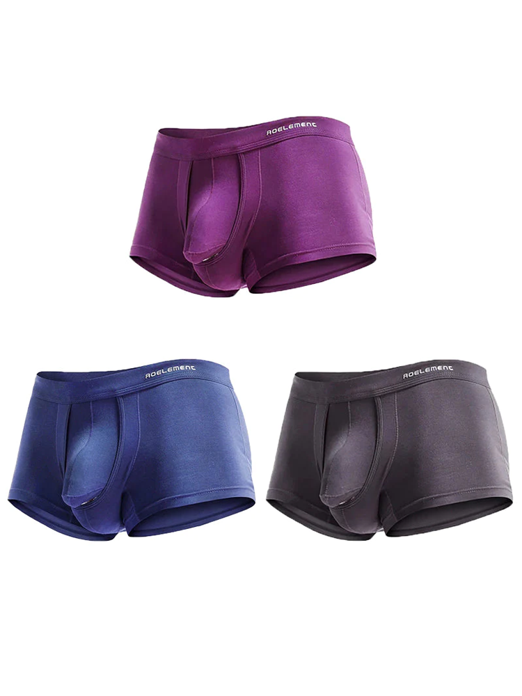 3 Pack Men's Double Pouch Underwear Separate Pouch Modal Trunks