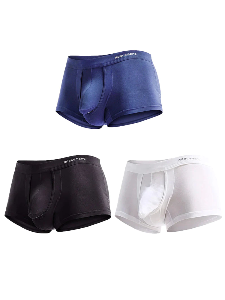 3 Pack Men's Double Pouch Underwear Separate Pouch Modal Trunks