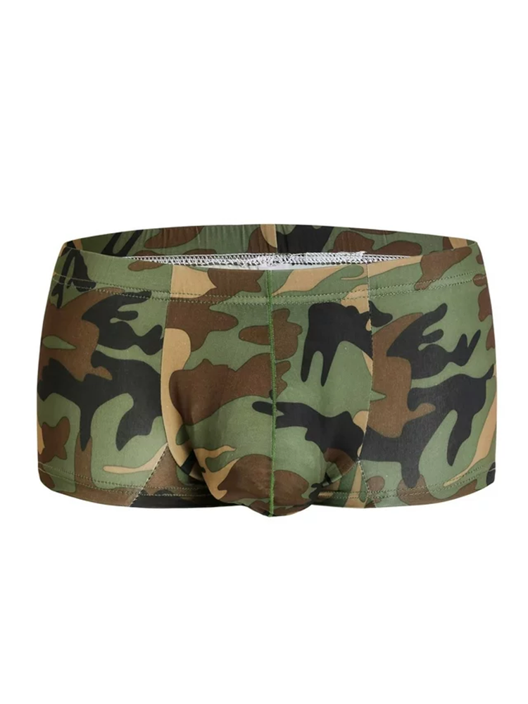 Men's Camo Print Trunks With U Convex Front Pouch