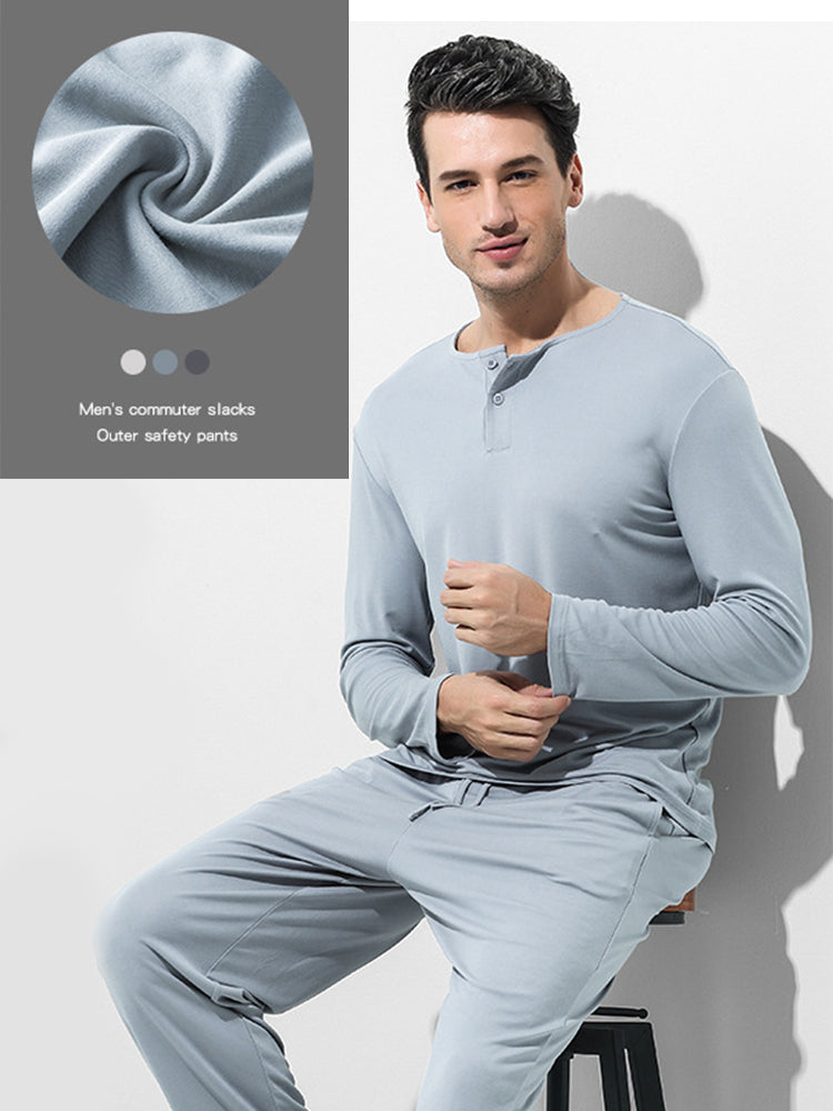 60S Modal Men's Solid Color Pajama Set | Comfortable Casual Wear for All Seasons