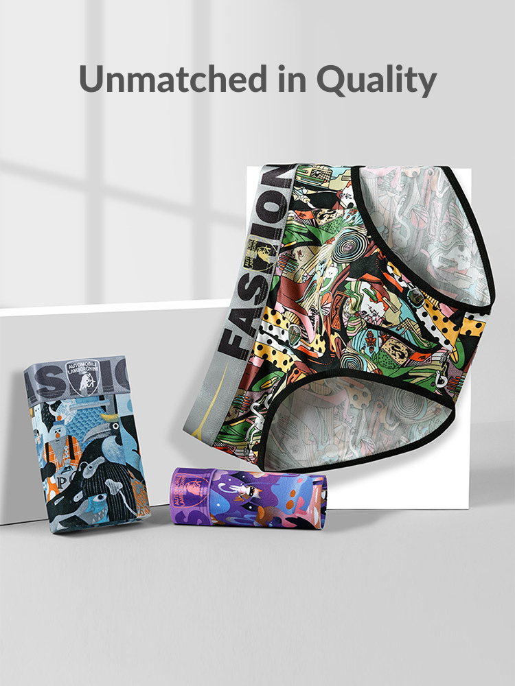 3 Pack Men's Cartoon Modal Printed Briefs And Trunks
