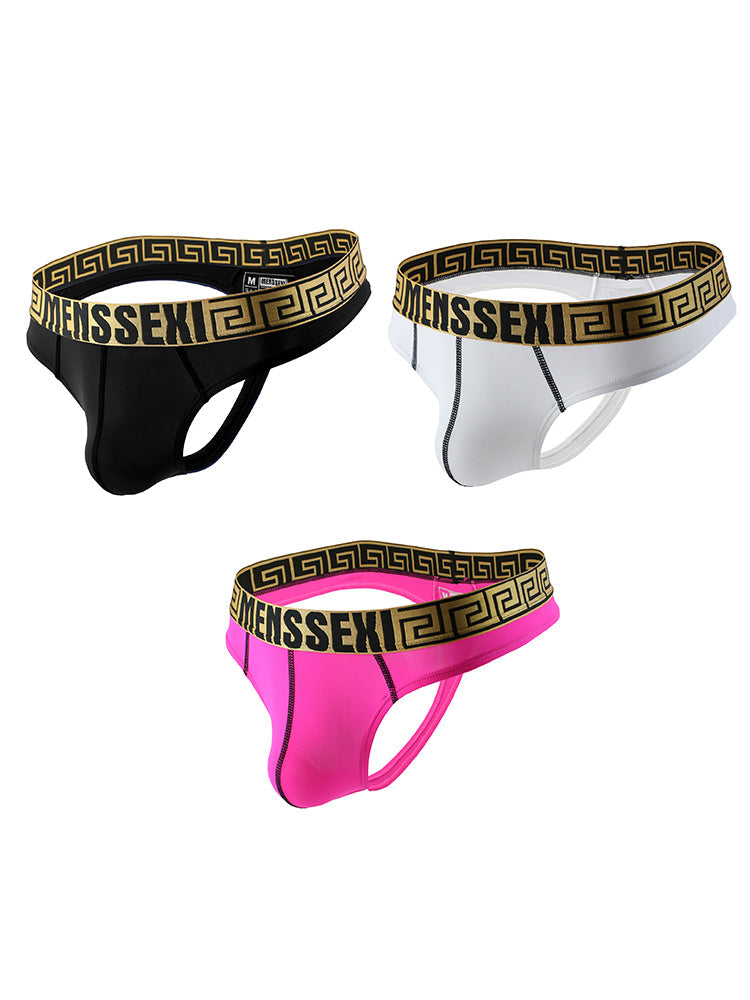 3 Pack Men's Sexy Thong Soft Breathable T-Back Briefs Seamless Briefs