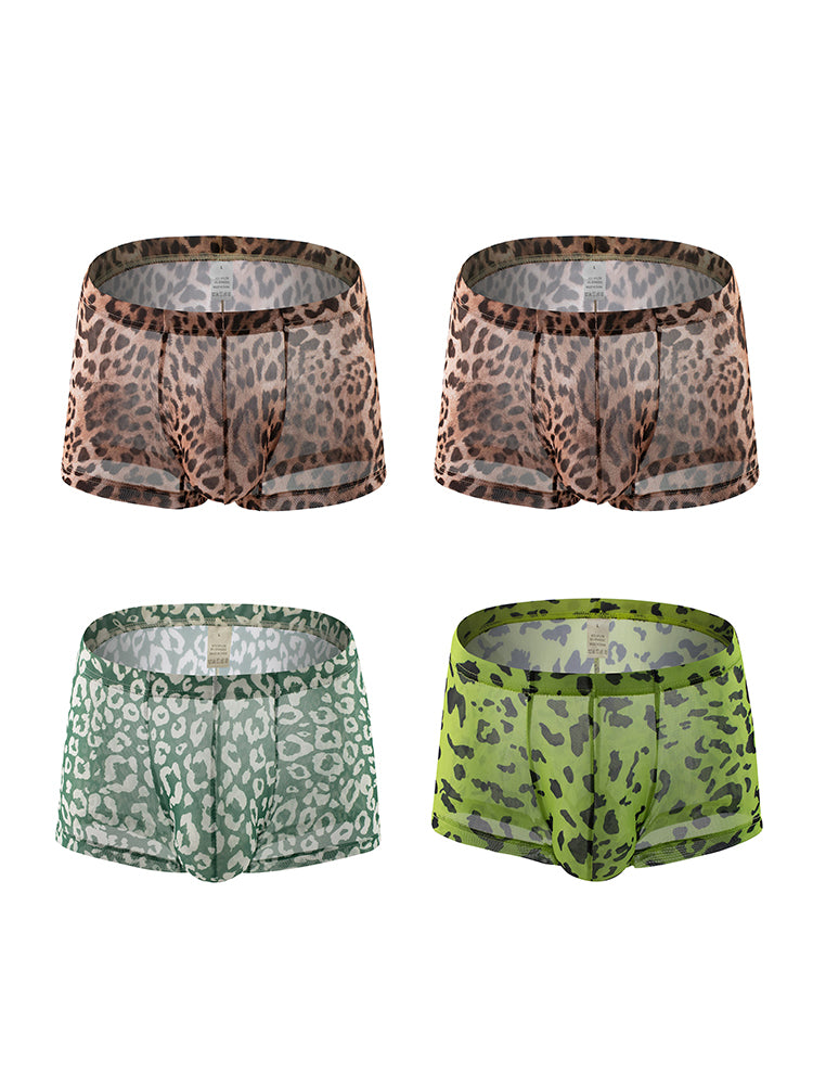4 Pack Leopard Print See-through Mesh Trunks