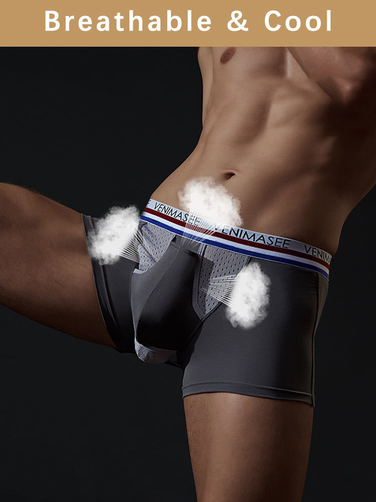 3 Pack Men's Breathable Divided Double Pouch Boxer Briefs