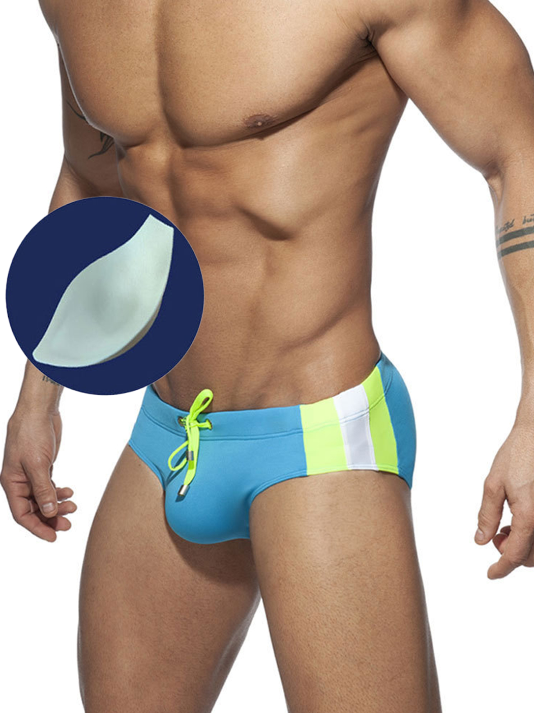Men's Removable Pad Swim Brief with Drawstring