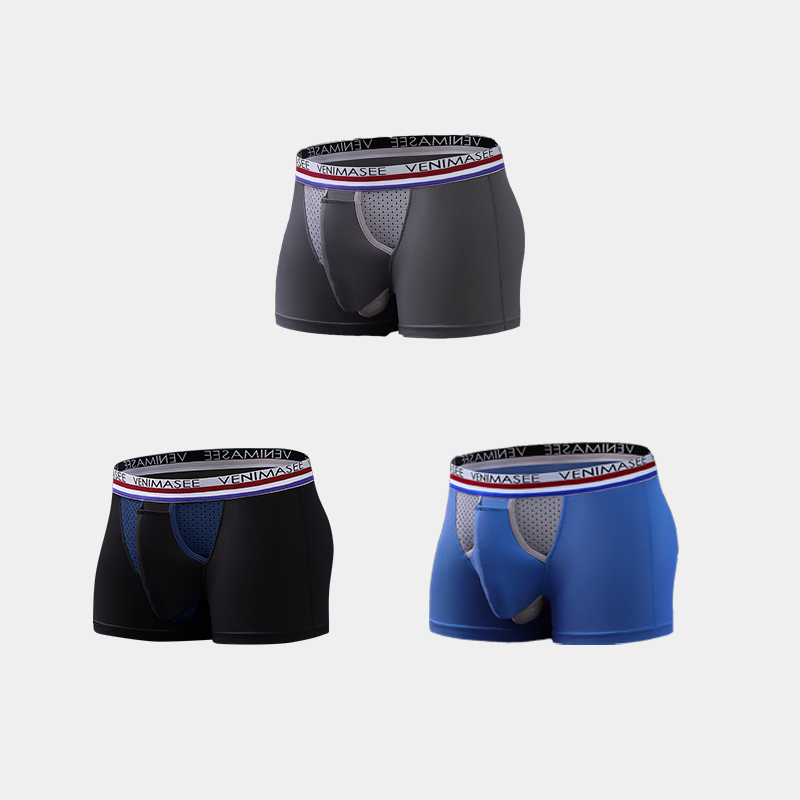 3 Pack Men's Breathable Divided Double Pouch Boxer Briefs