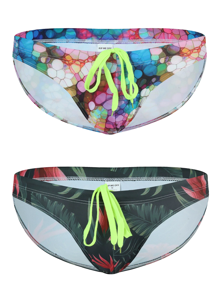 Men's Sexy Low-rise Print Briefs With Drawstring