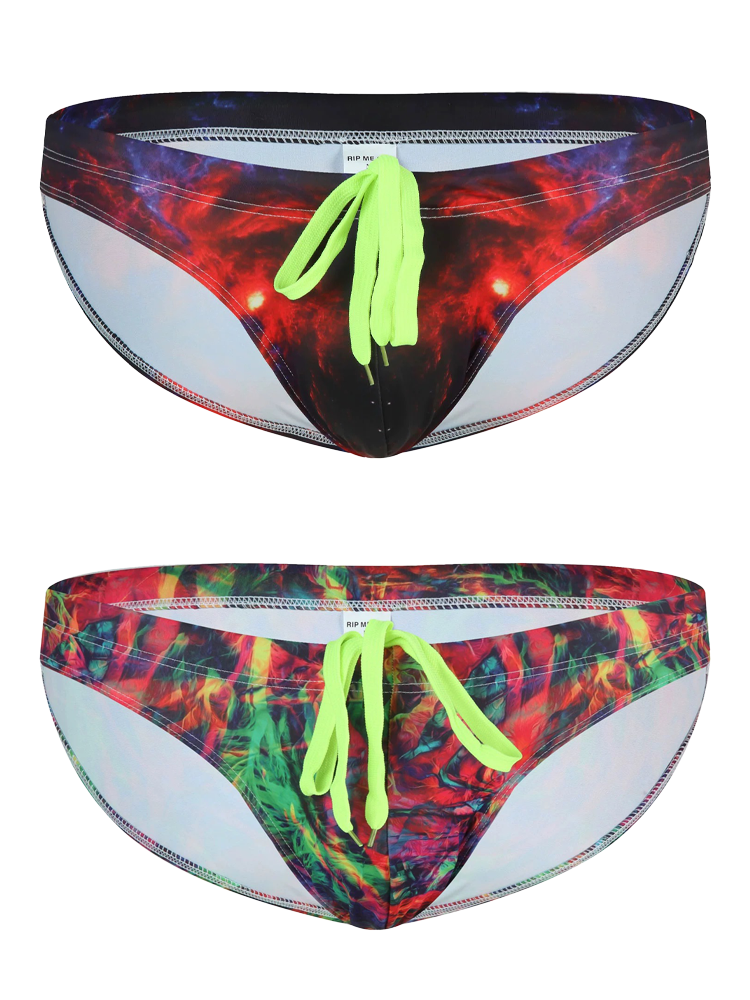 Men's Sexy Low-rise Print Briefs With Drawstring