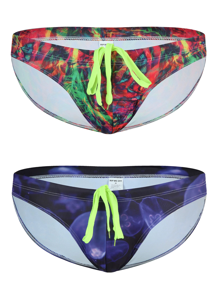 Men's Sexy Low-rise Print Briefs With Drawstring