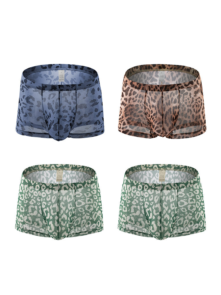 4 Pack Leopard Print See-through Mesh Trunks
