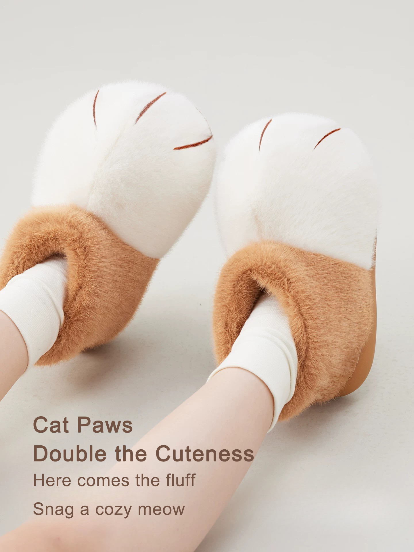 Cozy Big Cat Paw Slipper Cotton Boots Ultra-Soft Fleece-Lined Winter Booties