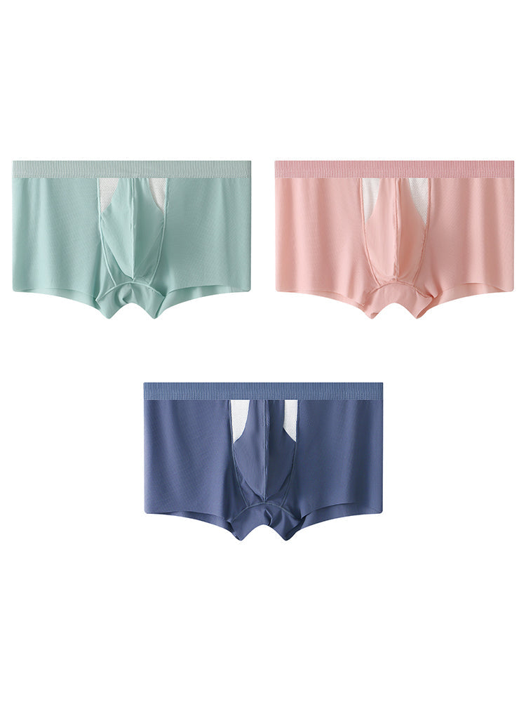 3-Pack Men's Ice Silk Trunks with Bullet-Style Separation and Enlarging Effect