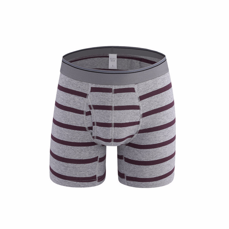 Men's Cotton Striped Boxer Brifs Fly Front with Pouch