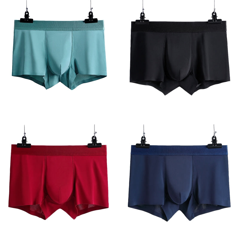 4 Pcs Seamless Ice Silk Solid Men's Boxer Briefs Set