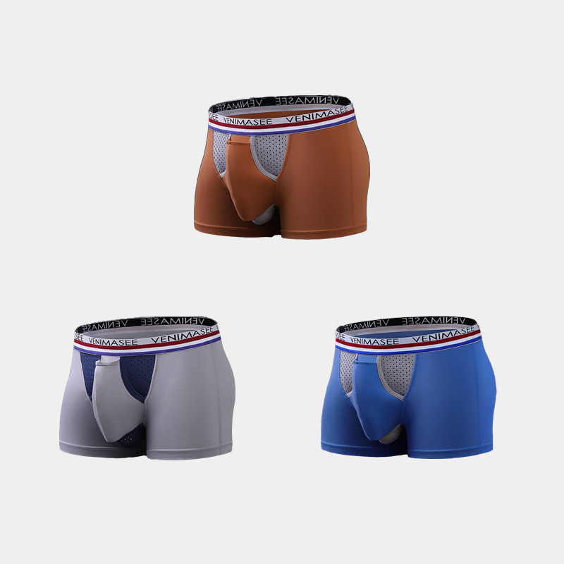 3 Pack Men's Breathable Divided Double Pouch Boxer Briefs