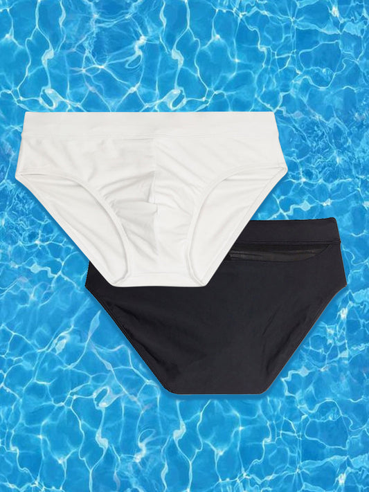 Men's Padded Solid Drawstring Swimsuit Bikini Briefs