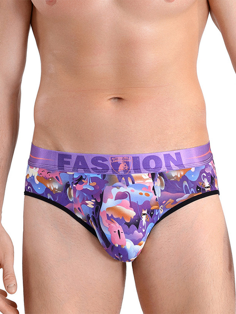 3 Pack Men's Cartoon Modal Printed Briefs And Trunks