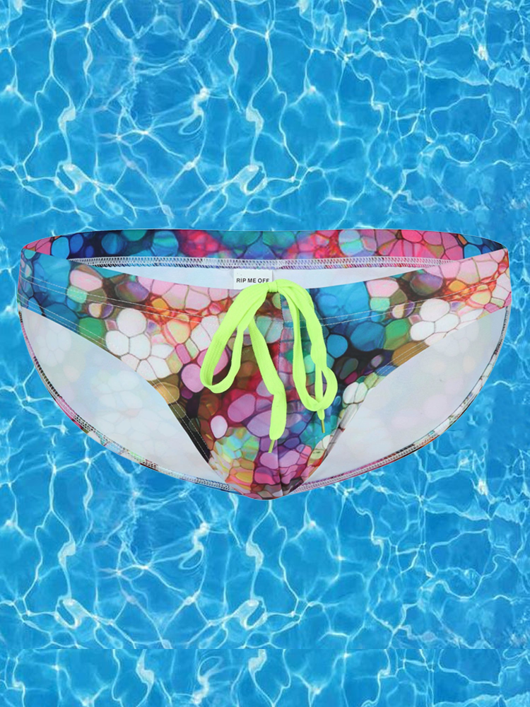 Men's Sexy Low-rise Print Briefs With Drawstring