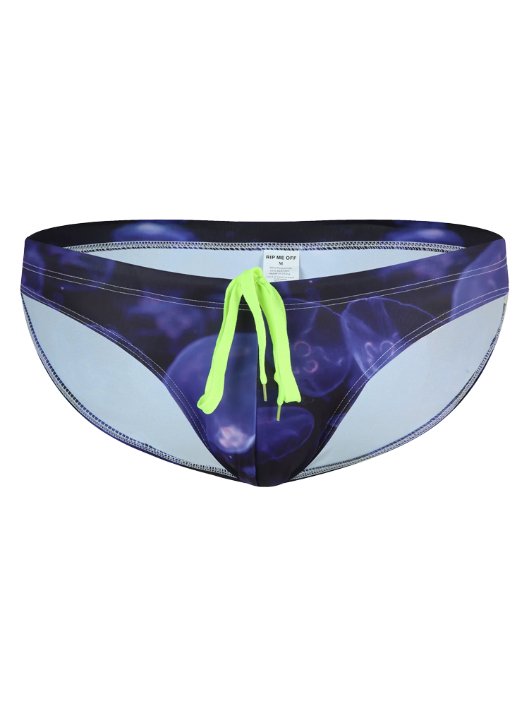 Men's Sexy Low-rise Print Briefs With Drawstring