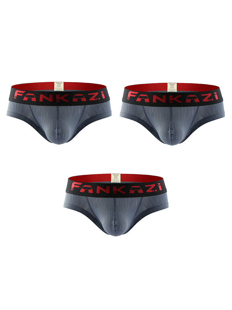 メンズ ストライプ柄 Uポーチ 通気性 カジュアルブリーフ 3枚組