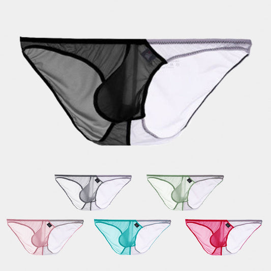 Color-Blocked Transparent Enlarged Pouch Men's Brief
