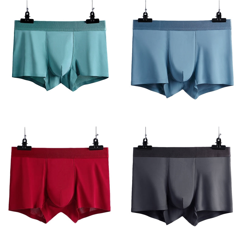 4 Pcs Seamless Ice Silk Solid Men's Boxer Briefs Set