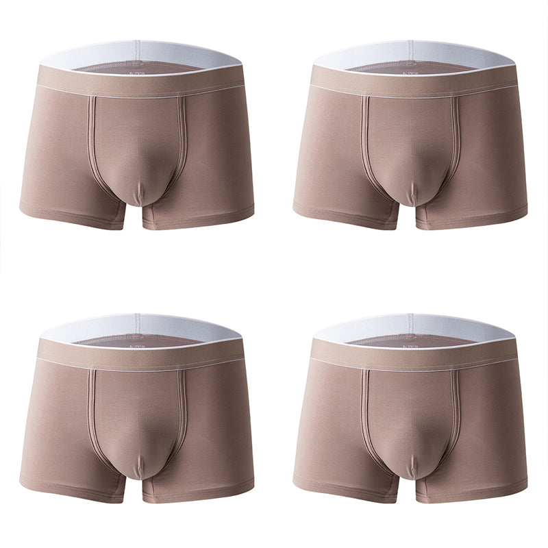4Pcs Men's Cotton Solid Mid-rise Trunks