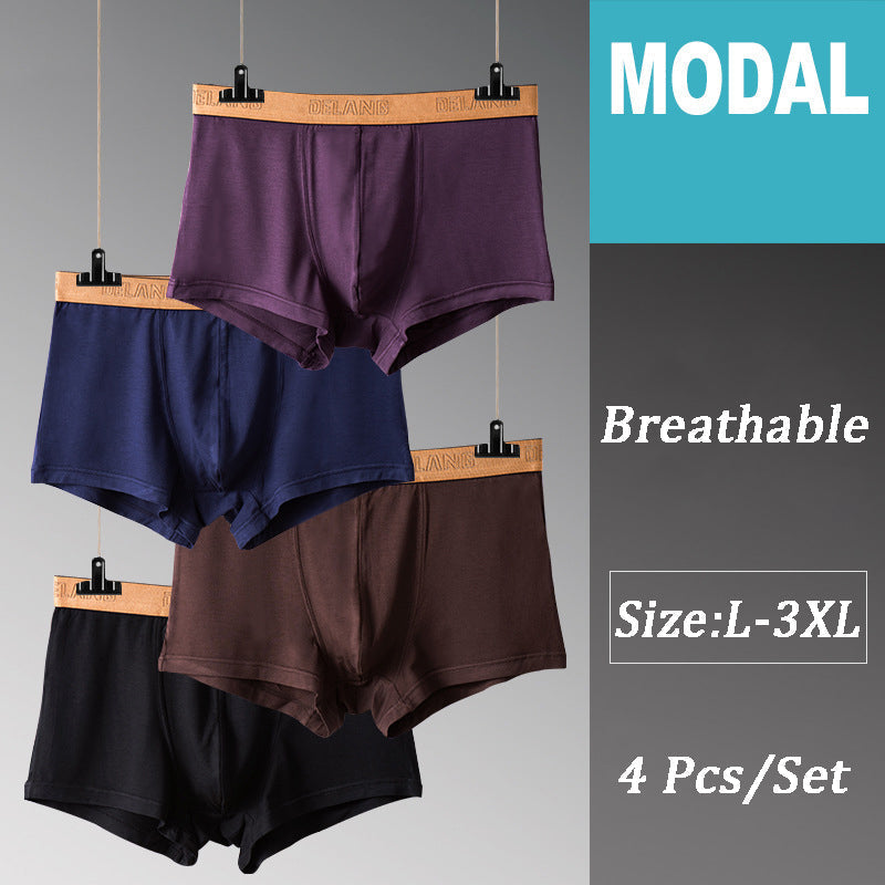 Modal Ultra-soft Solid Mid-waist Men's Boxer Briefs
