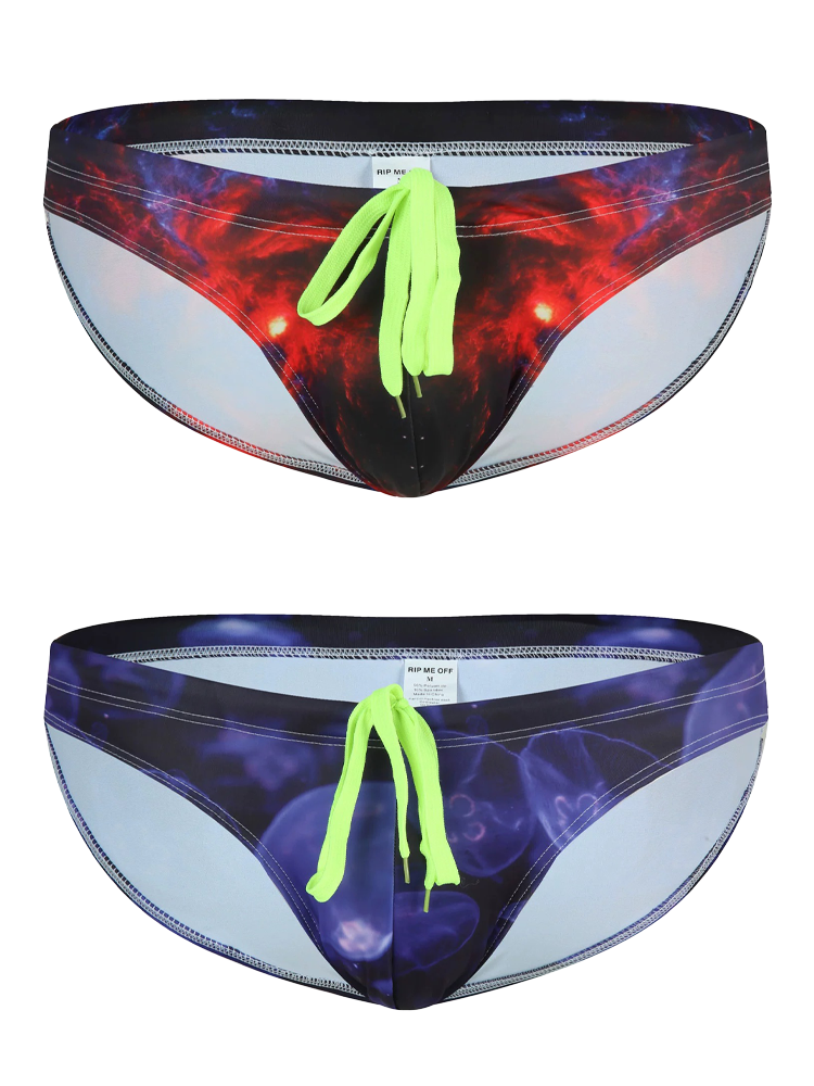 Men's Sexy Low-rise Print Briefs With Drawstring
