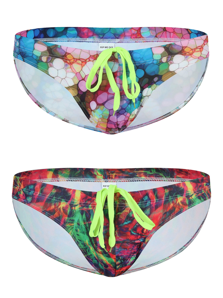 Men's Sexy Low-rise Print Briefs With Drawstring