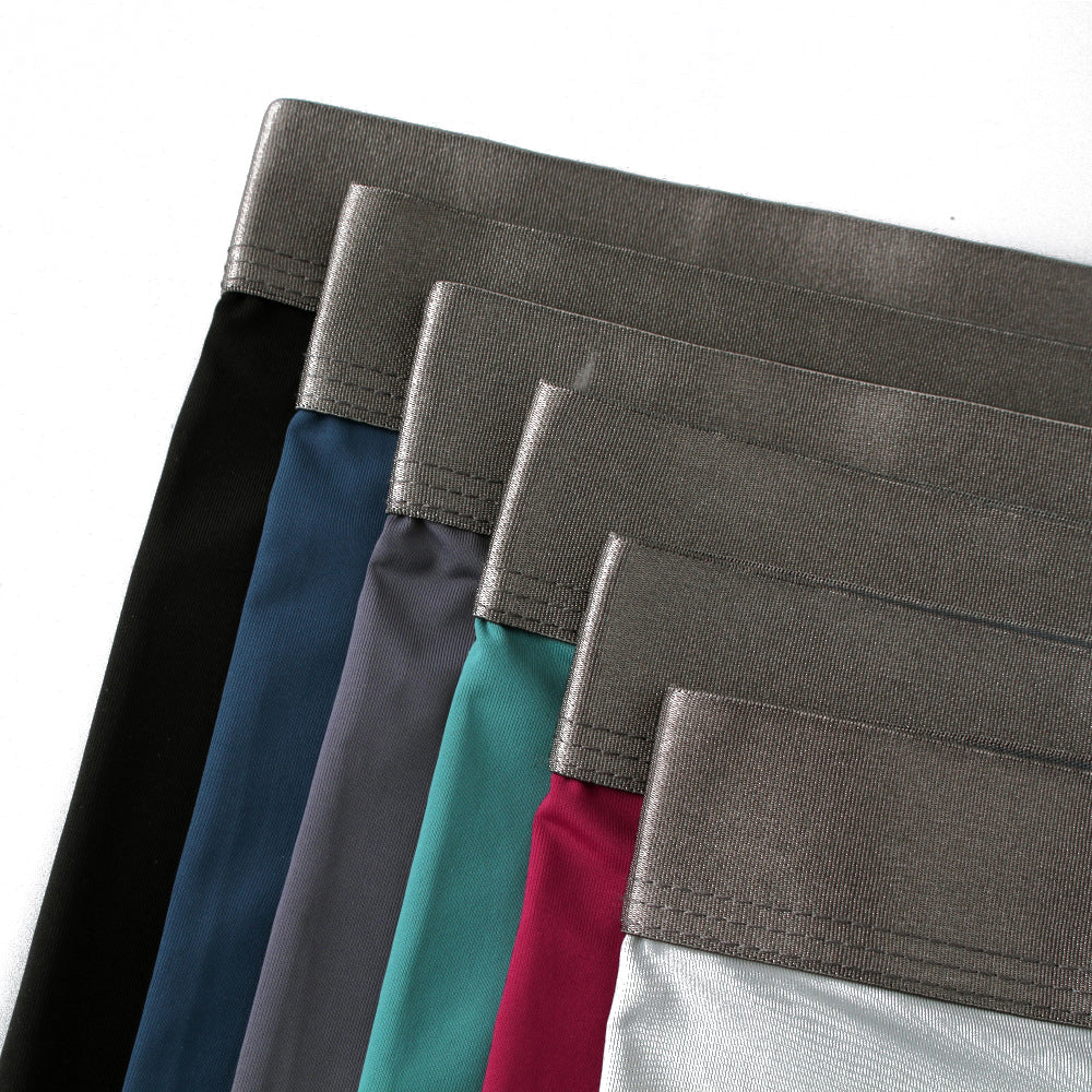 4 Pcs Seamless Ice Silk Solid Men's Boxer Briefs Set