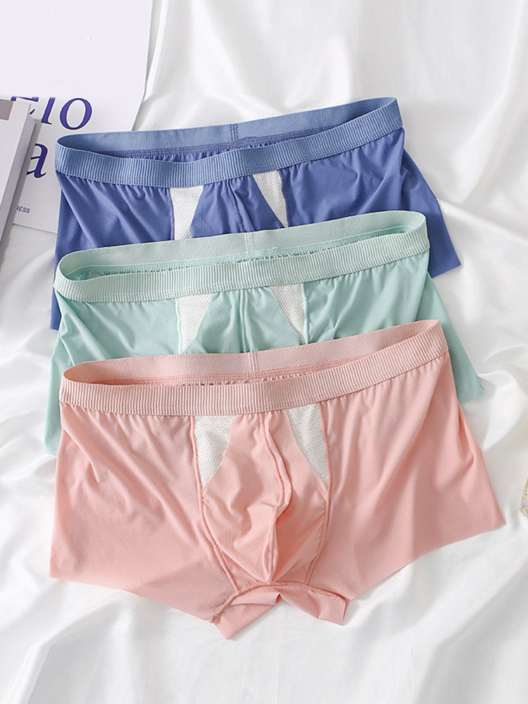 3-Pack Men's Ice Silk Trunks with Bullet-Style Separation and Enlarging Effect