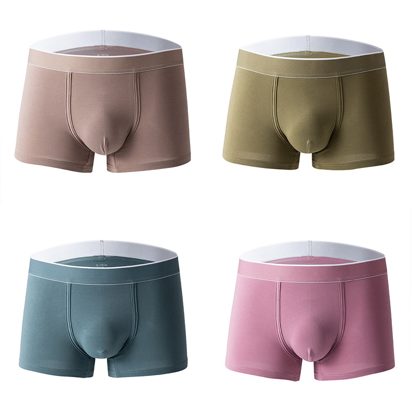 4Pcs Men's Cotton Solid Mid-rise Trunks