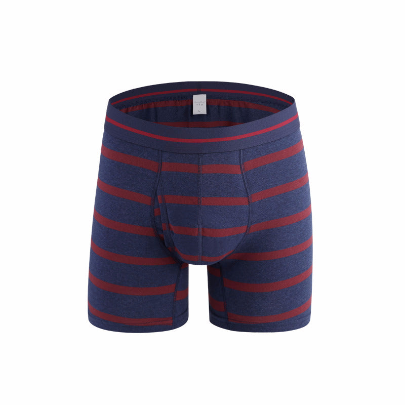 Men's Cotton Striped Boxer Brifs Fly Front with Pouch