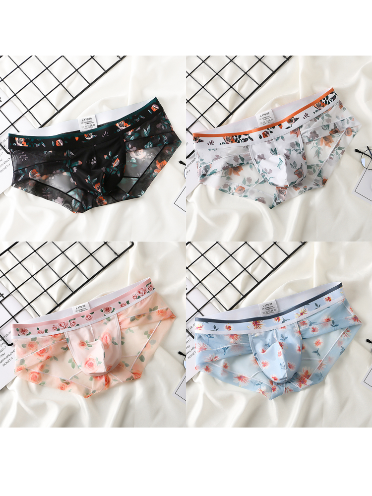 4 Pack Men's Flower Print Pouch Briefs