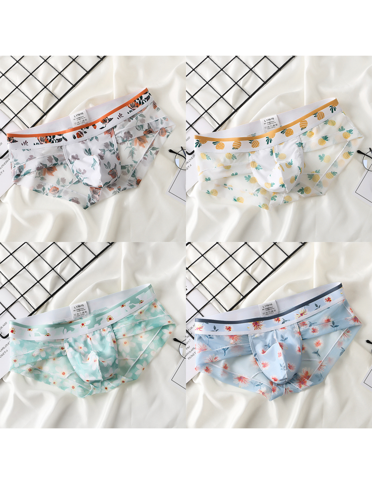 4 Pack Men's Flower Print Pouch Briefs