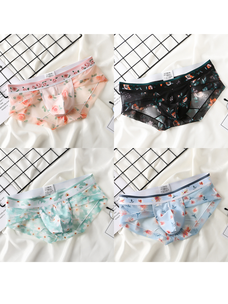 4 Pack Men's Flower Print Pouch Briefs