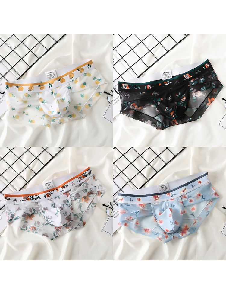 4 Pack Men's Flower Print Pouch Briefs